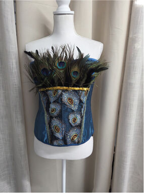 Peacock Corset Whimsigoth Burlesque Cabaret Showgirl Mythical Fantasy 32"